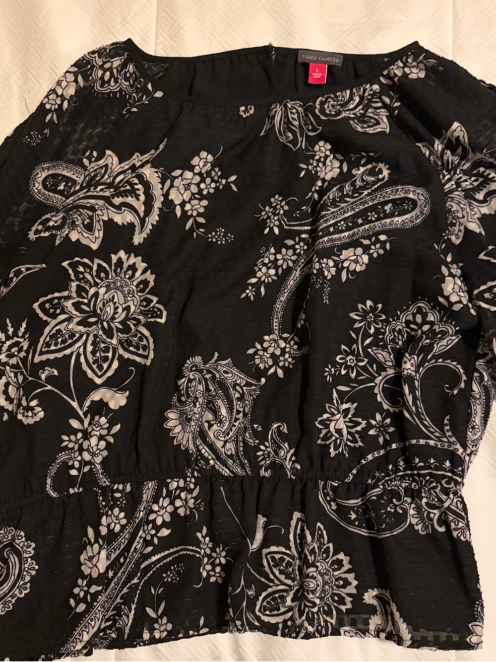 Vince Camuto Black and White Paisley Floral Top